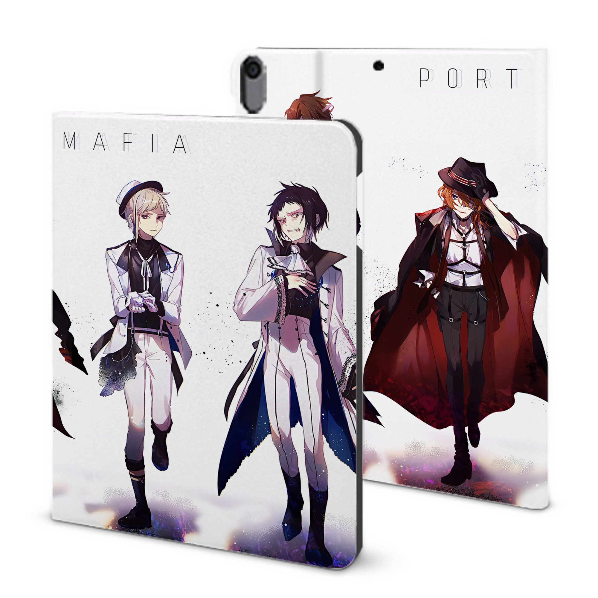 （画像用） 文豪ストレイドッグス Bungo Stray Dogs IPad ケース ブック型 PUレザー TPU 耐衝撃 軽量 薄型 ペン収納なし 全面保護 IPad 各モデル対応